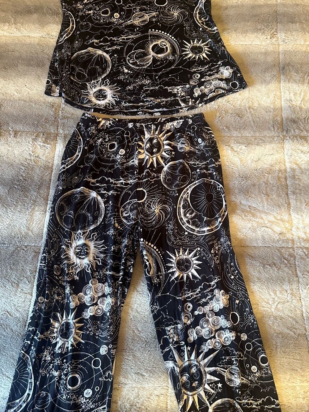 Johnny Was Black and White Celestial Pajama Set size M